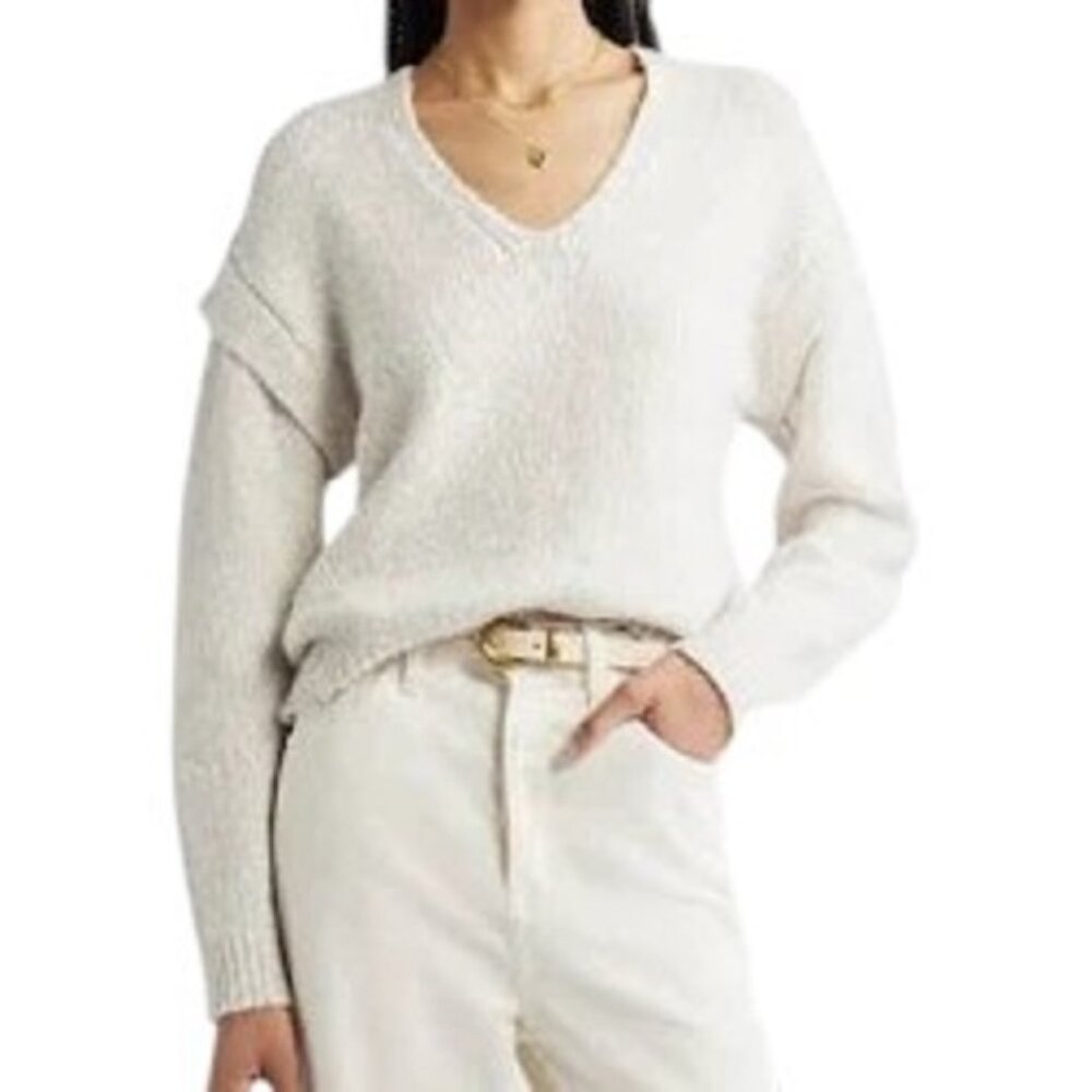 Nordstrom Marled Cotton & Wool Blend V-Neck Tan Memoir-Ivory Marl Sweater XXL